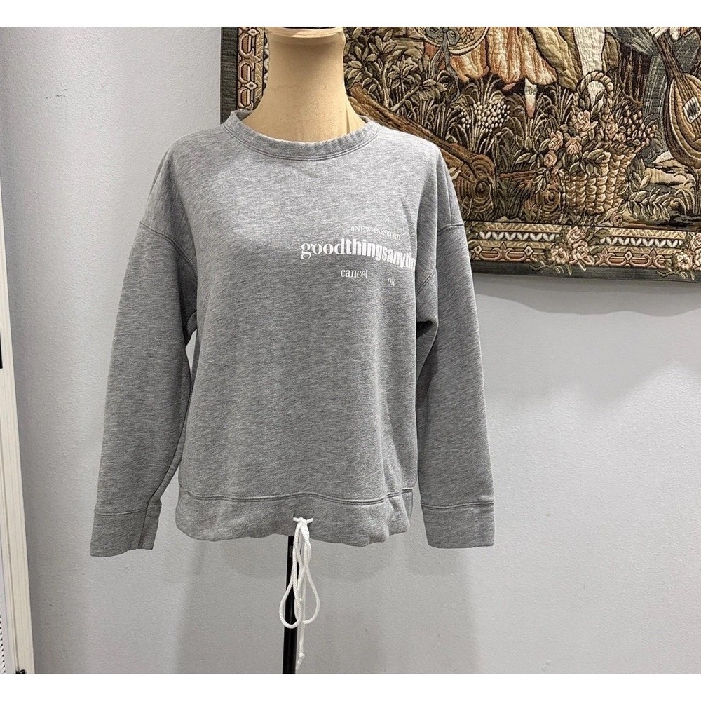 Zara Trafaluc Sweatshirt Womens Small Gray Graphic Drawstring Hem Pullover